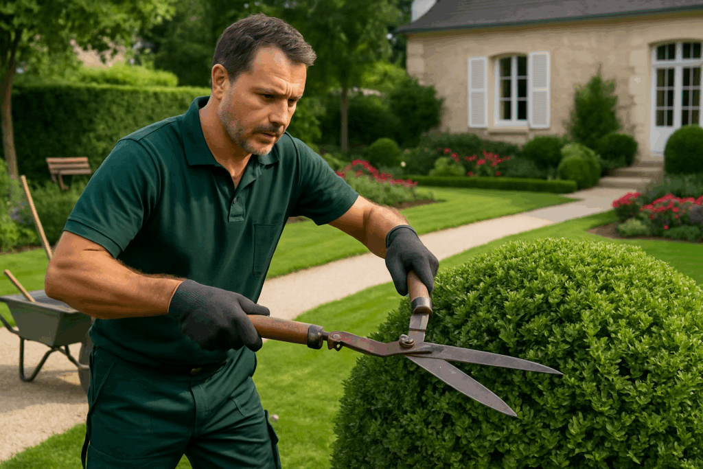 Paysagiste professionnel au travail dans un jardin